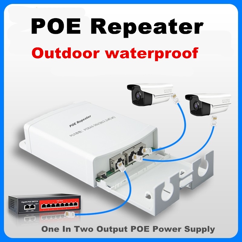 POE Switch Extender 200m Extension Outdoor waterproof One In Two Output