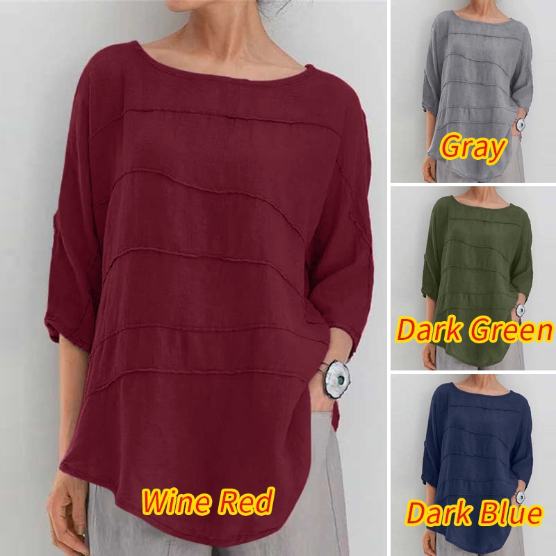 Zanzea Áo Kiểu Tay Lửng Cổ Tròn Màu Trơn Thời Trang Dành Cho Nữ
