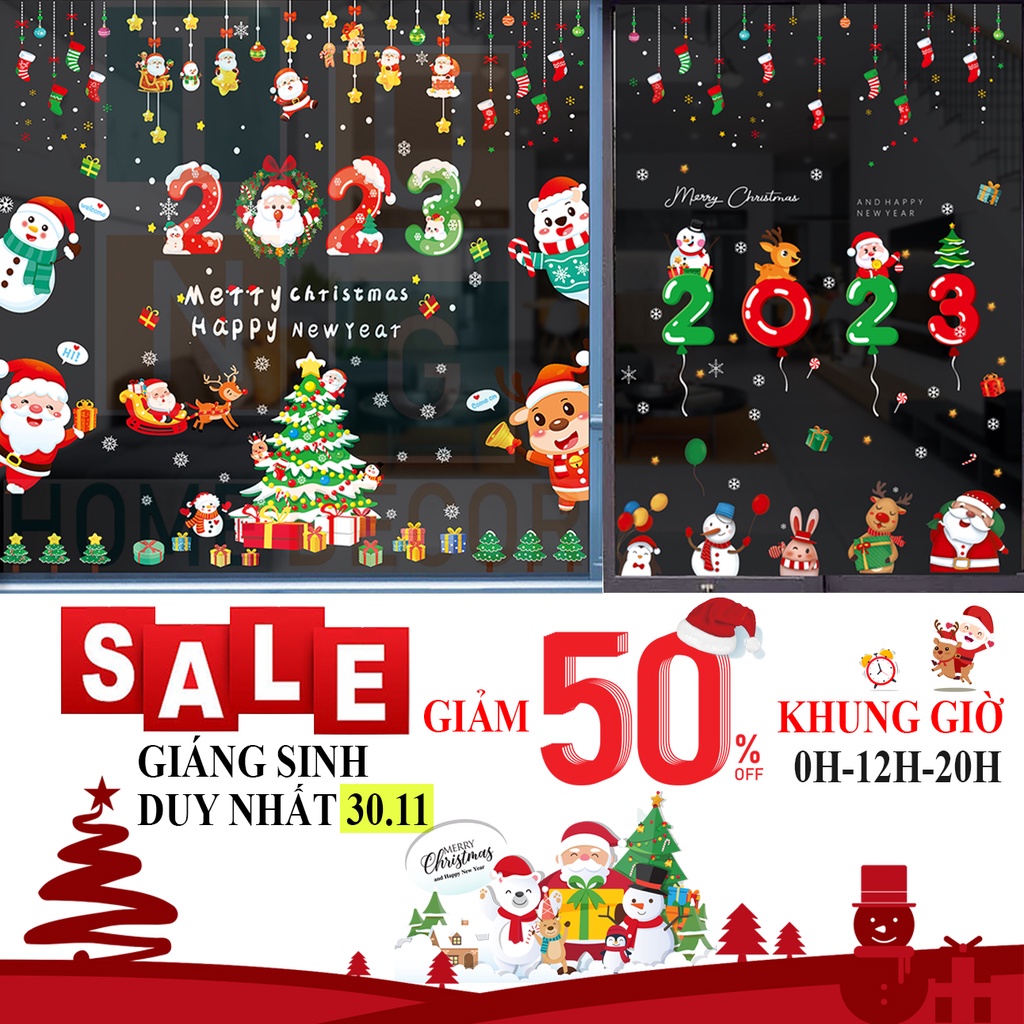 Decal trang trí giáng sinh dán cửa kính TUNG HOME DECOR Noel 2023