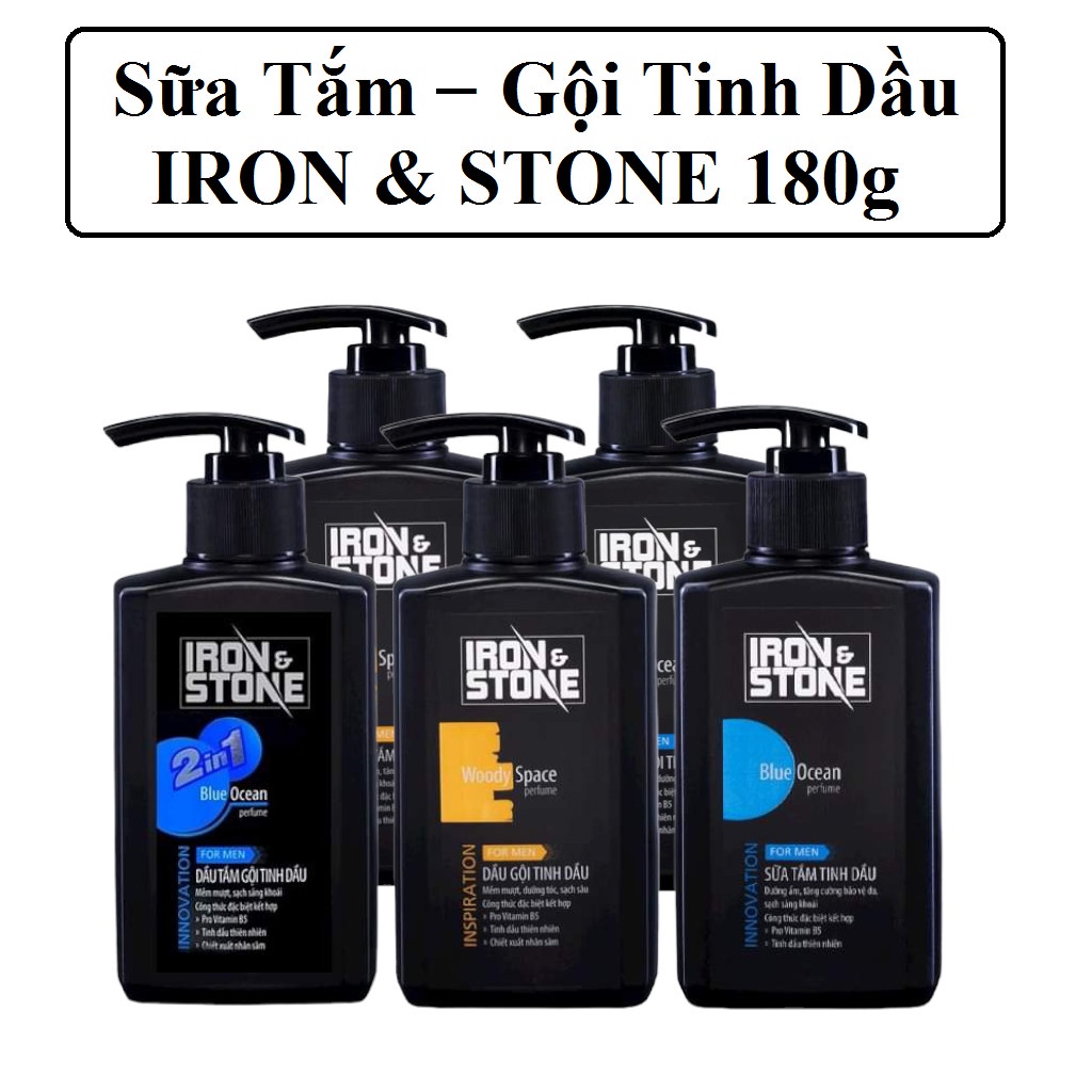 Sữa tắm/Dầu Gội tinh dầu IRON & STONE Innovation hương Blue Ocean 180g dành cho nam