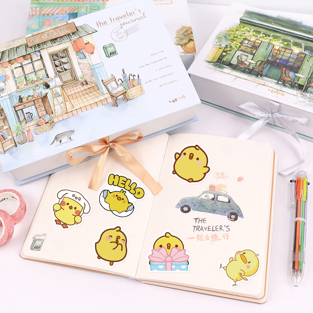 Combo 50 Sticker GÀ VÀNG DỄ THƯƠNG hình dán chống nước dán mũ bảo hiểm, laptop, vali, điện thoại