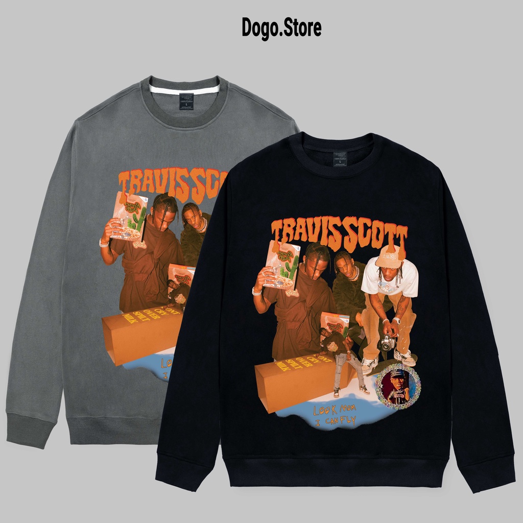 Áo nỉ bông sweater TRAVISSCOSTT Dogo.store  , Áo nỉ sweater unisex nam nữ form rộng oversize chất liệu Cotton