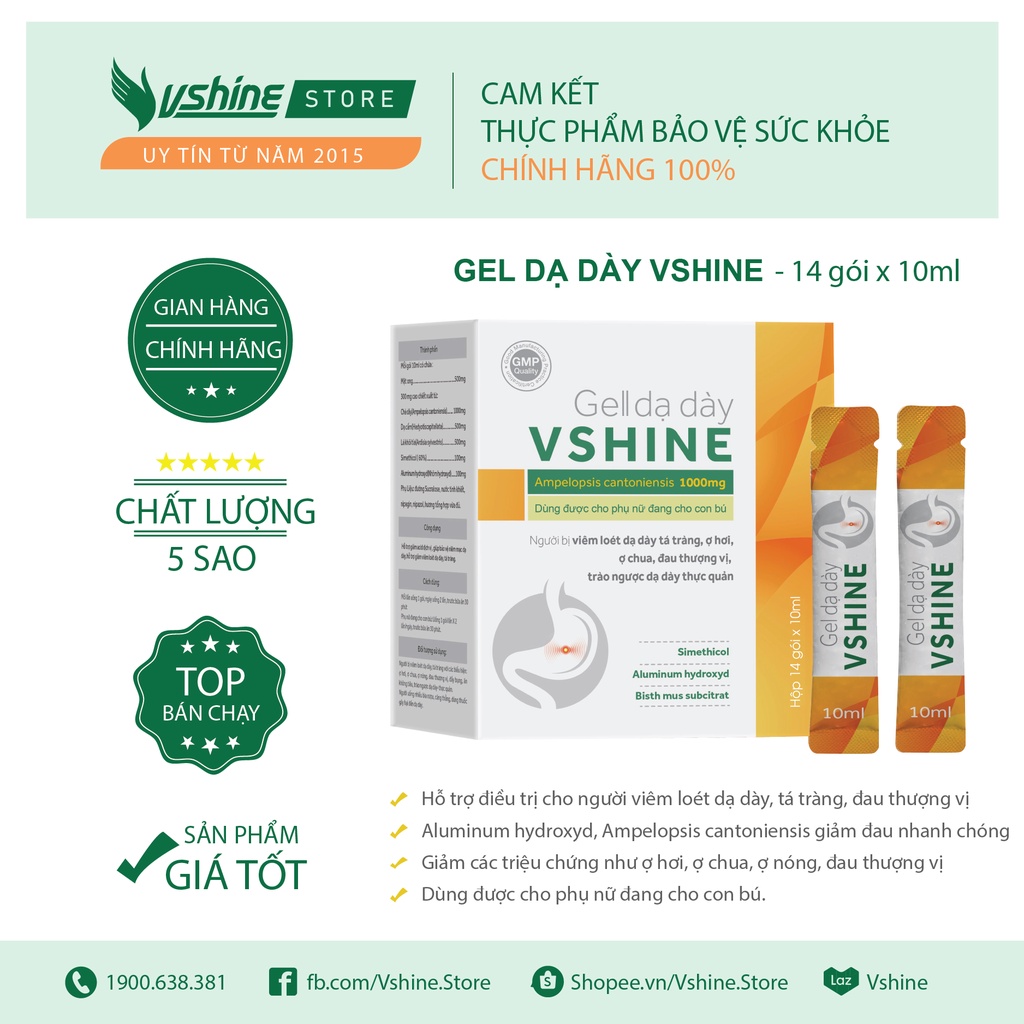 Gói Uống Dạ dày Vshine Giảm Nhanh trào ngược dạ dày