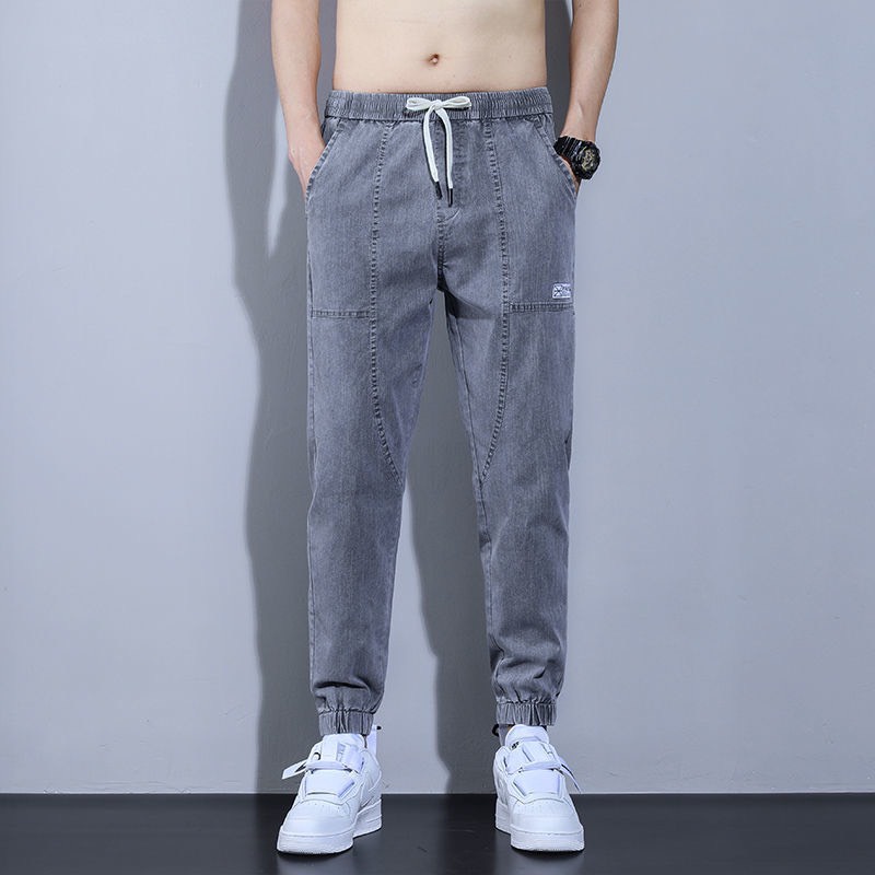 Quần Jean Nam chất liệu bò denim co giản 4 chiều màu xám lưng thun bo chun thêu logo mẫu mới hot hit dễ phối đồ MS61