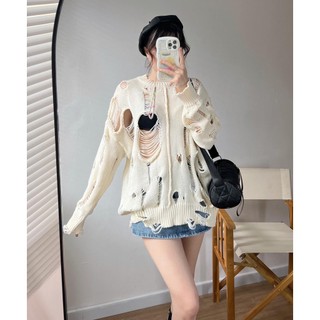 Áo len tay dài TRẮNG rách