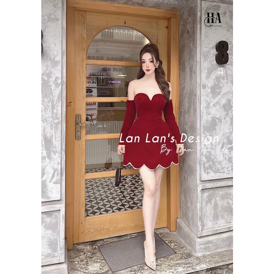VÁY NHUNG TRỄ VAI VIỀN NGỌC(D72)