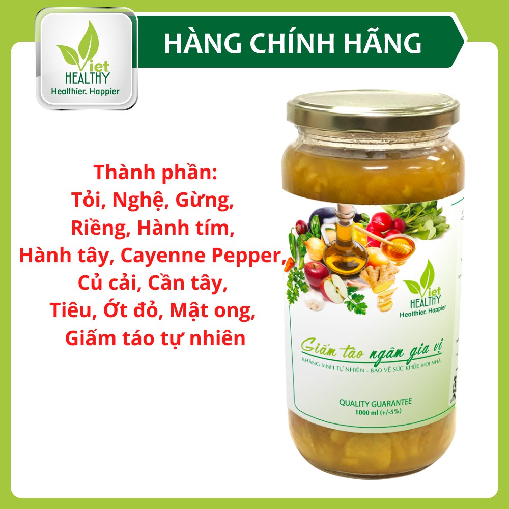 Giấm táo ngâm gia vị - Kháng sinh tự nhiên xay sẵn tiện lợi Viethealthy 1000ml