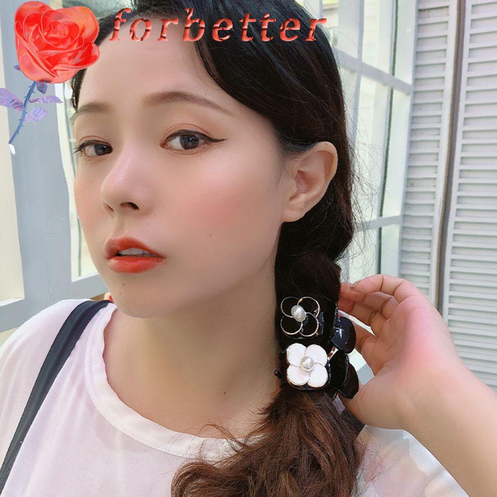 Kẹp tóc phối hình hoa trà bằng nhựa resin màu trơn phong cách cổ điển thời trang cho nữ