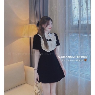 Bigsize Đầm nhung tiểu thư phối nơ bèo cổ sơ mi 55-95kg