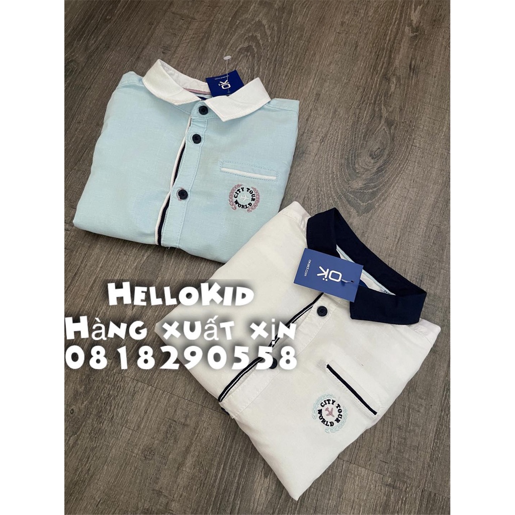 A815-Áo sơmi okaidi thêu chữ ngực bé trai