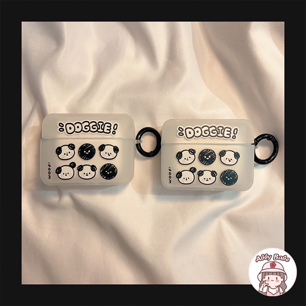 Vỏ Bảo Vệ Hộp Sạc Tai nghe không dây Airpods 1 / 2 / pro Bằng TPU Mềm Trong Suốt Hình Chú Cún Phối Màu Trắng Đen Dễ Thương