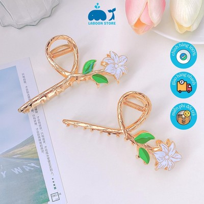 Kẹp tóc nữ kim loại Laboon cặp tóc càng cua hình nhánh hoa sang trọng