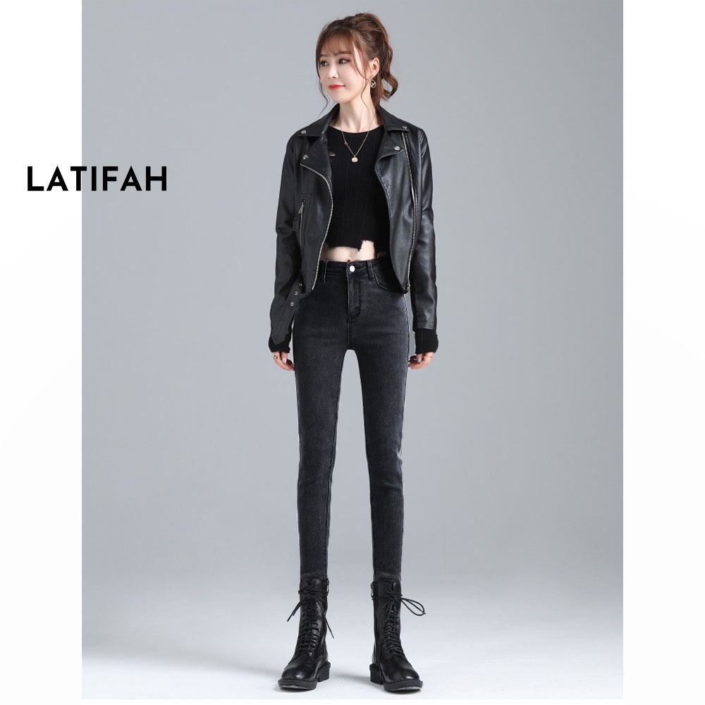 Quần dài jeans nữ co giãn LATIFAH cạp thường trơn màu đen cá tính QD023 phong cách hàn quốc