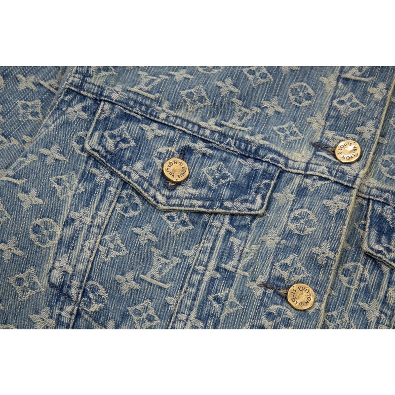 Áo khoác denim unisex hoạ tiết logo Louis Vuitton LV 2022 thời trang phong cách cao cấp