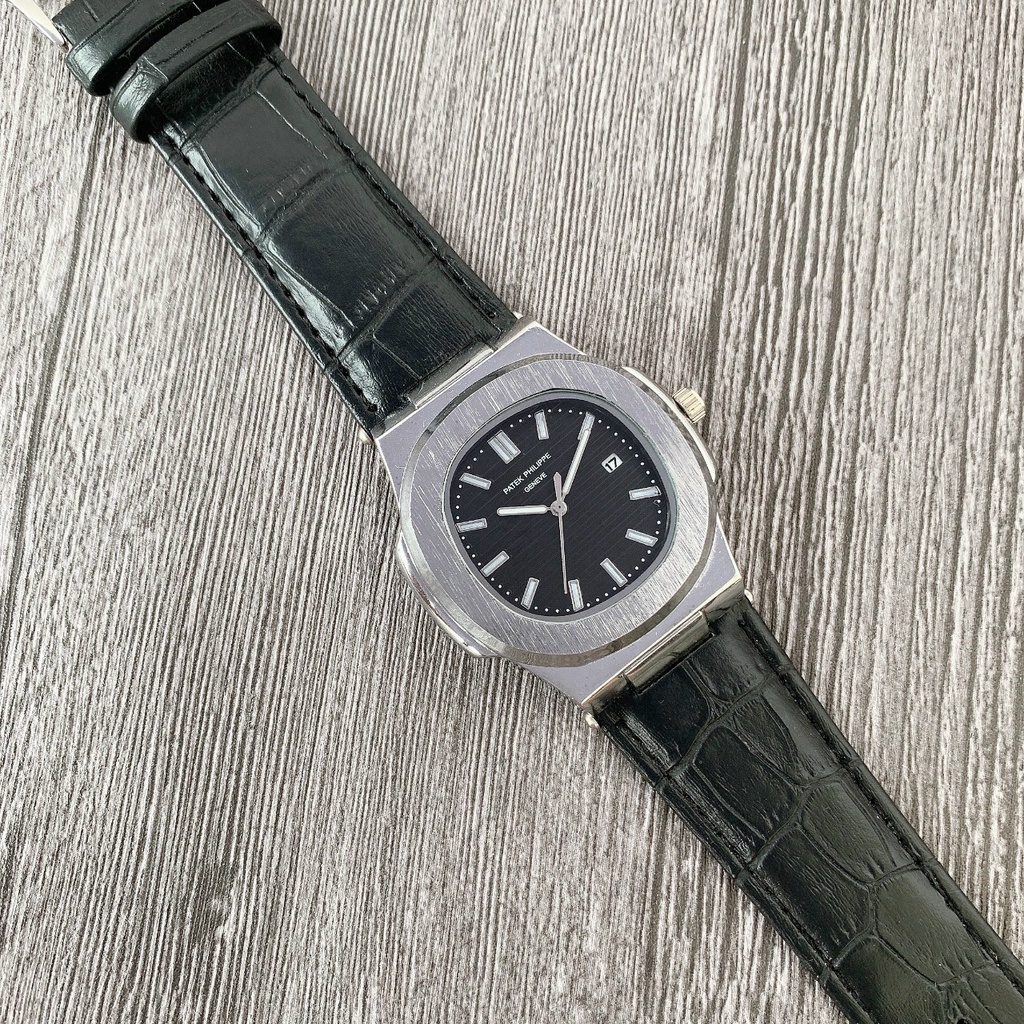 Đồng hồ patek phillip nam khung thép chống gỉ dây da cao cấp mặt vuông kính cường lực