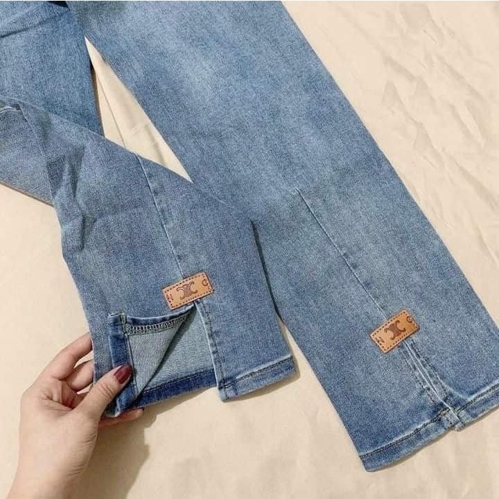 Quần jean suông mác da xẻ gấu cho nữ