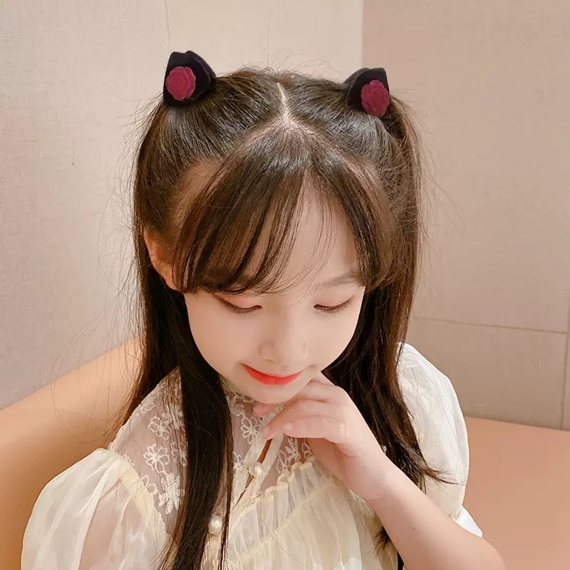 Kẹp Tóc Hình Tai Mèo Hai Mặt Màu Trơn Phong Cách Retro Cho Nữ