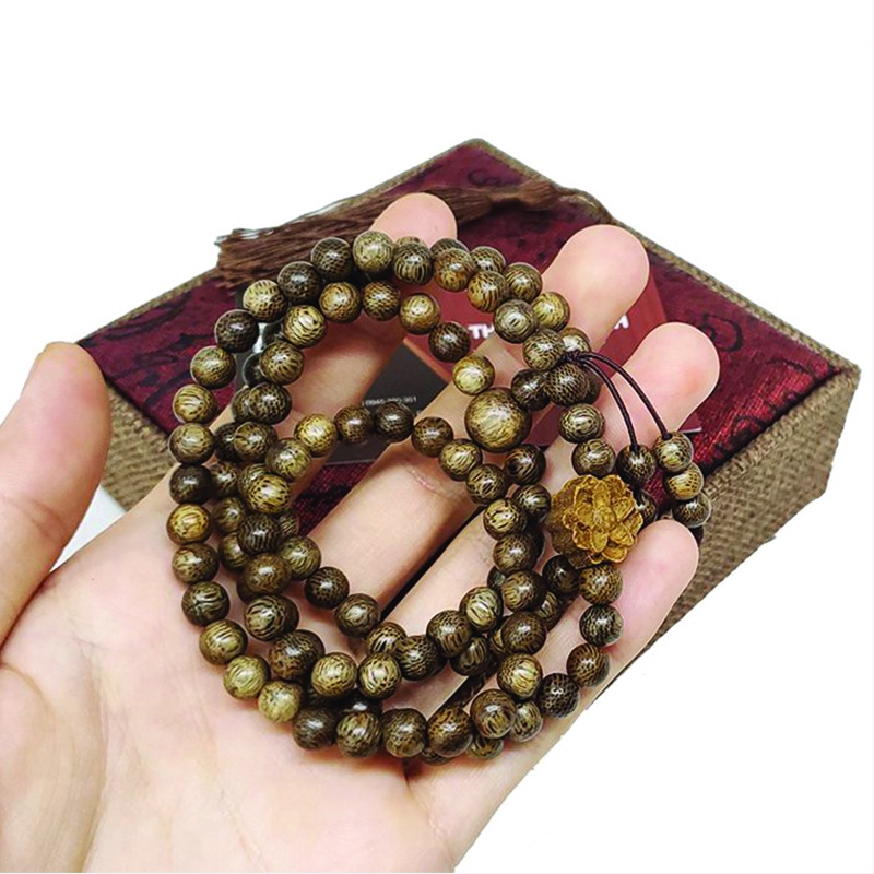 Vòng Trầm Hương 108 Hạt 6 Ly Mix Sen Trần Sánh Và Bi Vàng  Chuỗi Tràng Đeo Tay