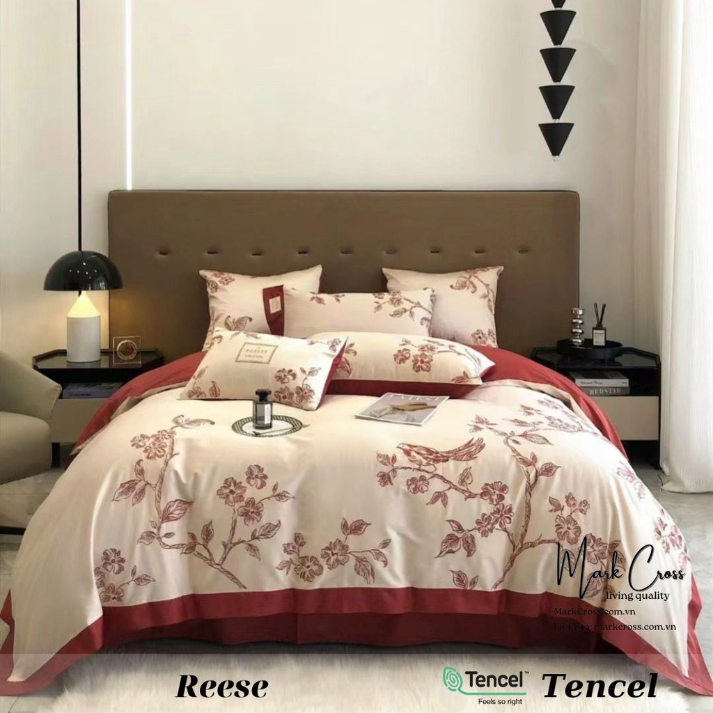 Reese - Bộ Chăn ga cao cấp Mark Cross Tencel 100s thêu họa tiết