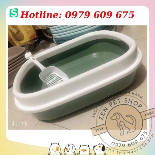(FREESHIP) Khay vệ sinh cho mèo size lớn có vách ngăn, chậu cát vệ sinh cho mèo tặng kèm xẻng