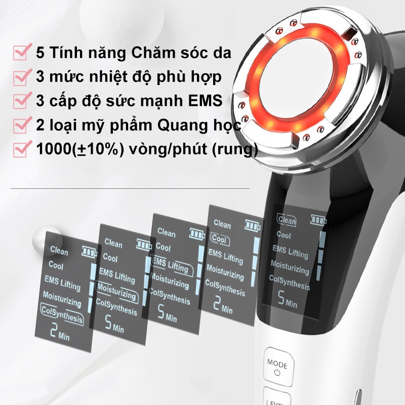 Máy massage mặt nóng lạnh ion, Máy đẩy tinh chất điện di cao cấp Trẻ hóa da, giảm mụn Bảo Hành 6TH QStore