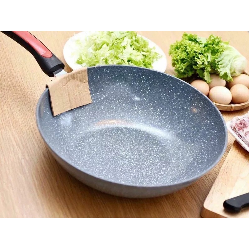 Chảo vân đá ceramic sâu lòng size 32 cm MHome chống dính, chống trầy xước, dùng cho mọi loại bếp gồm