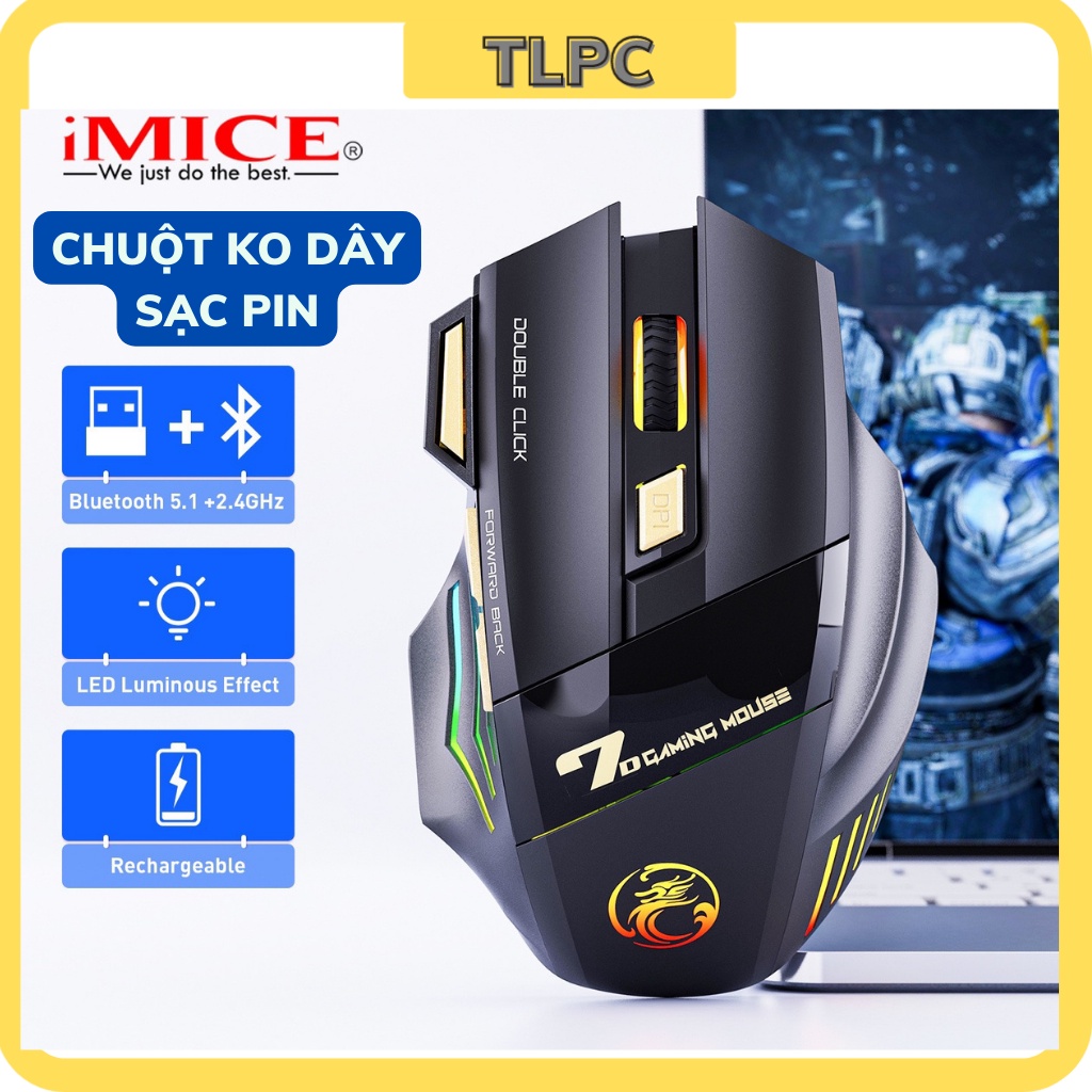 Chuột không dây Bluetooth iMICE X7 2.4Ghz sạc pin cao cấp 2 trong 1 chống ồn dùng cho ĐT,Máy Tính,Laptop,laptop táo