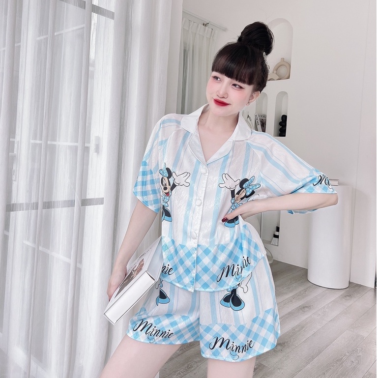 Đồ Mặc Nhà Nữ SOJUN Bộ Pijama CropTop Lụa Xước Tô Châu In 3D Dưới 45-65Kg