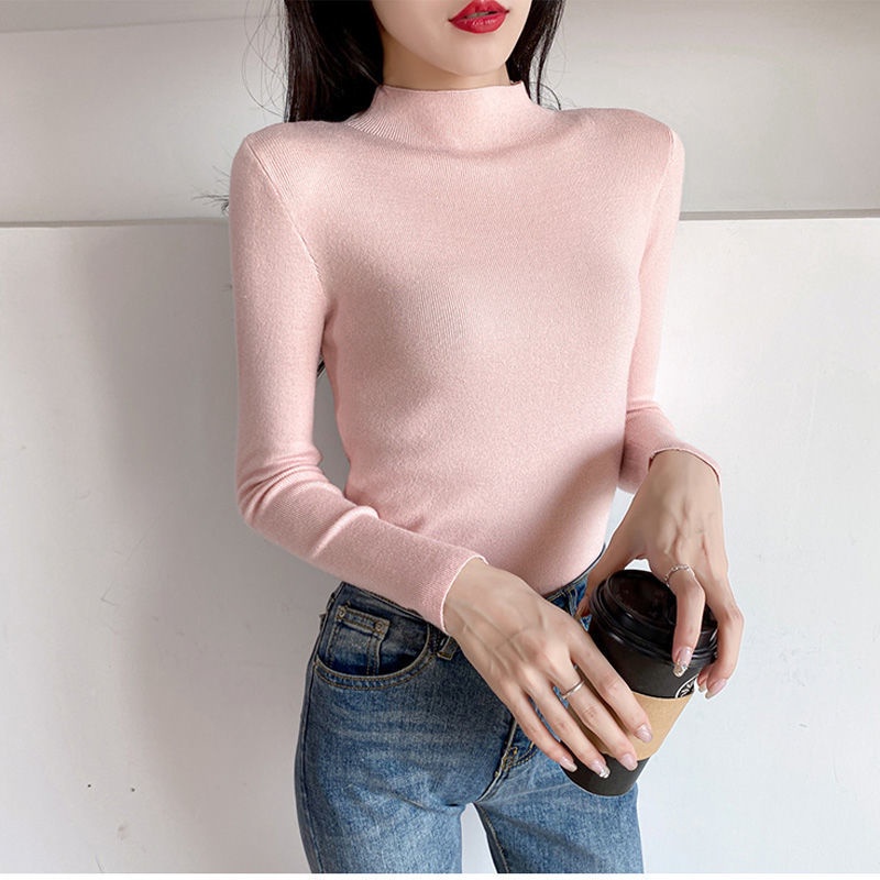 [Giao Ngay] Áo Sweater Cổ Lọ Dáng Ôm Tay Dài Phong Cách Thu Đông Mới Dễ Phối Đồ Cho Nữ