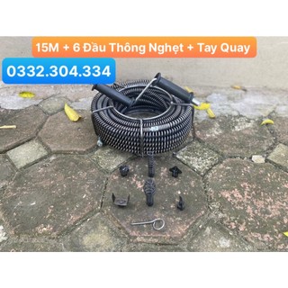 Chọn bộ dây thông cống 15M + Bộ 6 đầu thông nghẹt + Tay quay