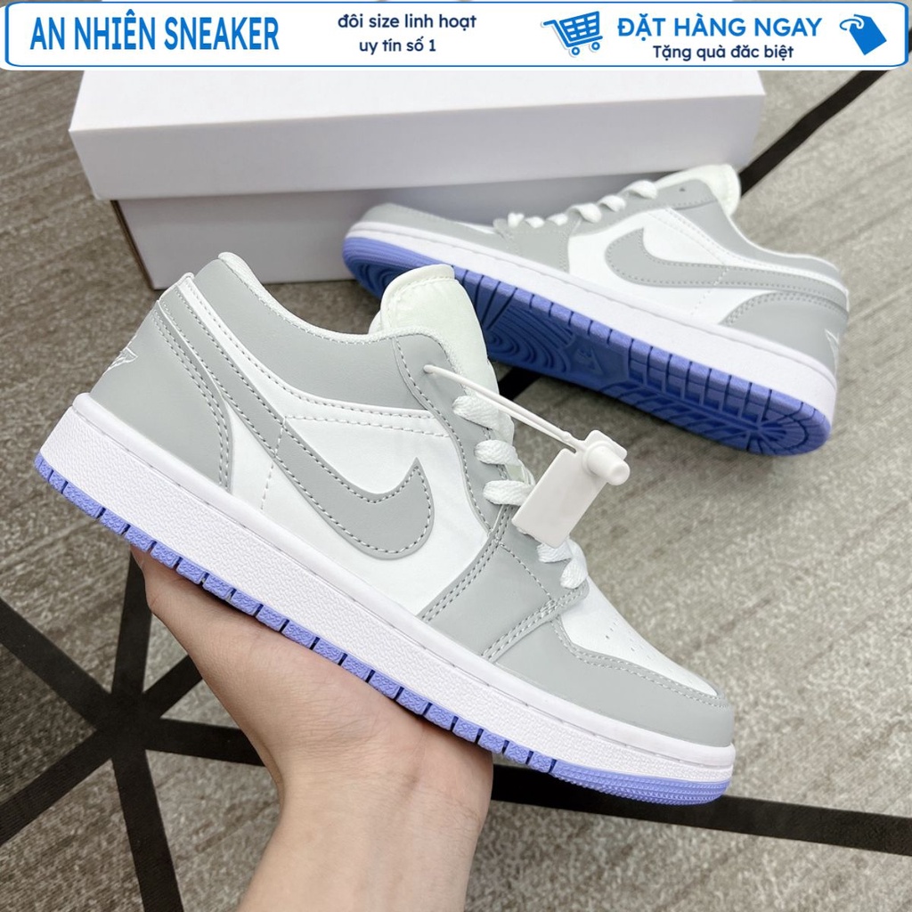 Giày Jordan xám trắng đế xanh, Giày Jordan 1 cổ thấp JD grey xám đế xanh bản đẹp ( Full Box + Giấy Gói )