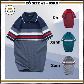 Áo thun POLO nam cao cấp vải 100% cotton form bigsize 85kg in sọc, áo thun nam trung niên áo cho bố