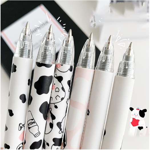 Bút Bi Viết Đen Trắng Bút Bấm Hình Bò Sữa - Bút Bi Nước Học Sinh, Sinh Viên Văn Phòng Mực Đen