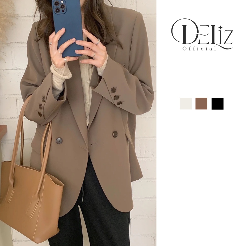 Áo khoác blazer công sở DELIZ, áo vest nữ 2 lớp Hàn Quốc