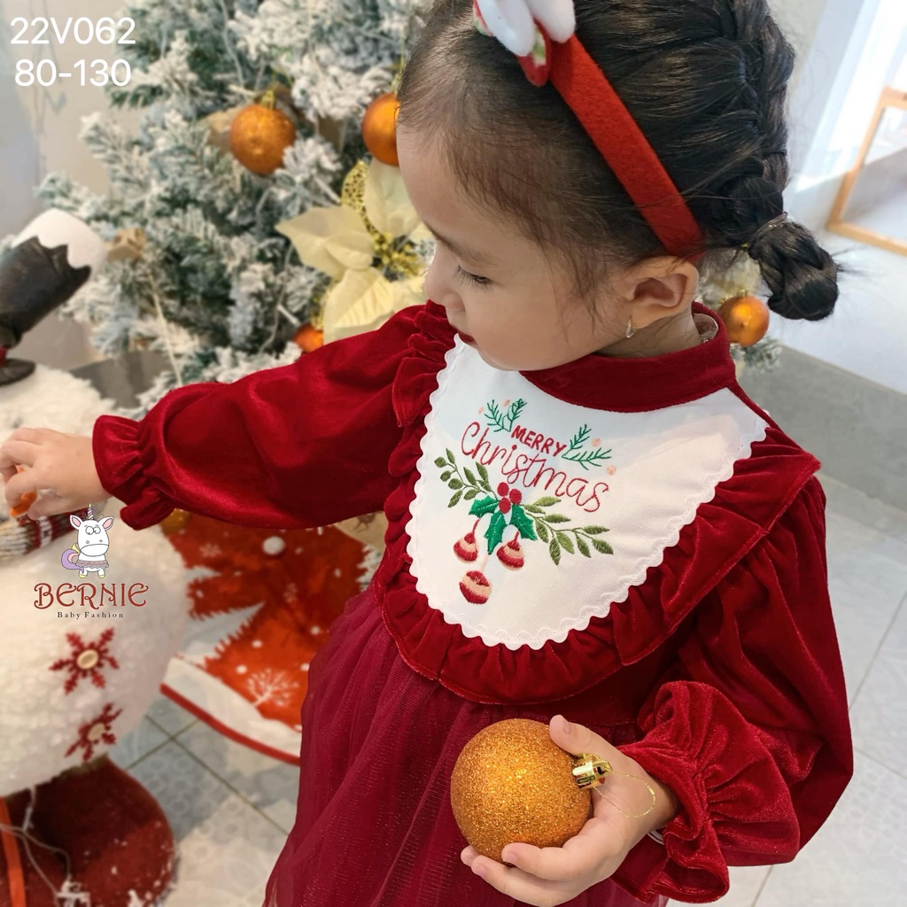 Váy nhung noel thêu ngực Bernie cho bé gái