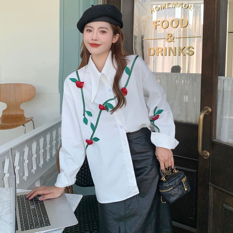 Áo sơ mi SUXI tay dài dáng rộng thiết kế đơn giản dễ phối đồ thời trang mùa thu cho nữ