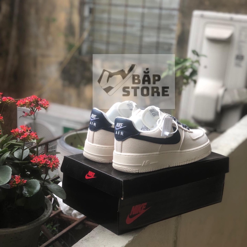 GIÀY AIR FORCE 1 CANVAS NAVY - Giày Thể Thao AF1 Màu Be Kem Tích Xanh nam Nữ Full Phụ Kiện