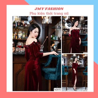 V3173 Váy nhung đỏ trễ đính hoa [kèm ảnh thật + video] váy body xẻ tà sang chảnh - DVC&ACC