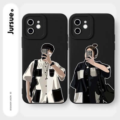 Ốp lưng JURSUE mềm hình cặp đôi độc lạ ngầu đen Cho iPhone 17 16 15 14 13 12 11 Pro Max SE 2020 X XR XS ip 8 7 Plus Y2579