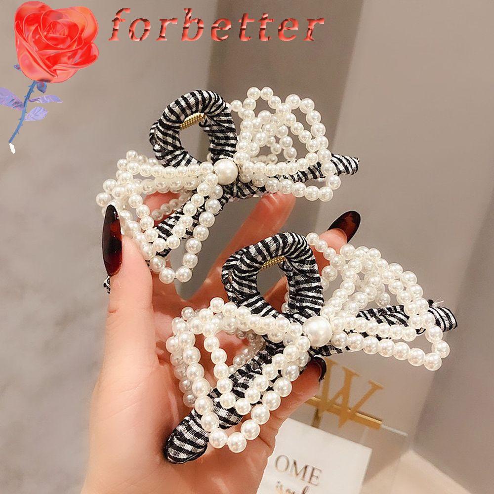 Kẹp bấu tóc đuôi ngựa hai lớp đính nơ và ngọc trai phong cách Hàn Quốc thanh lịch mới cho nữ