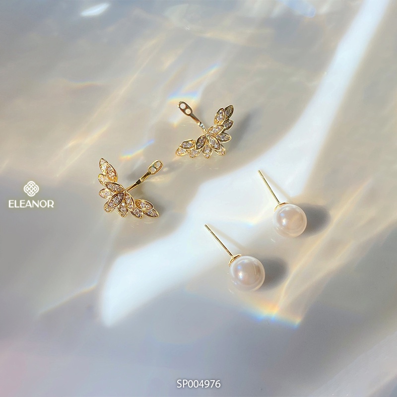 Bông tai nữ chuôi bạc 925 Eleanor Accessories ngọc trai nhân tạo hình đôi cánh phụ kiện trang sức 4976
