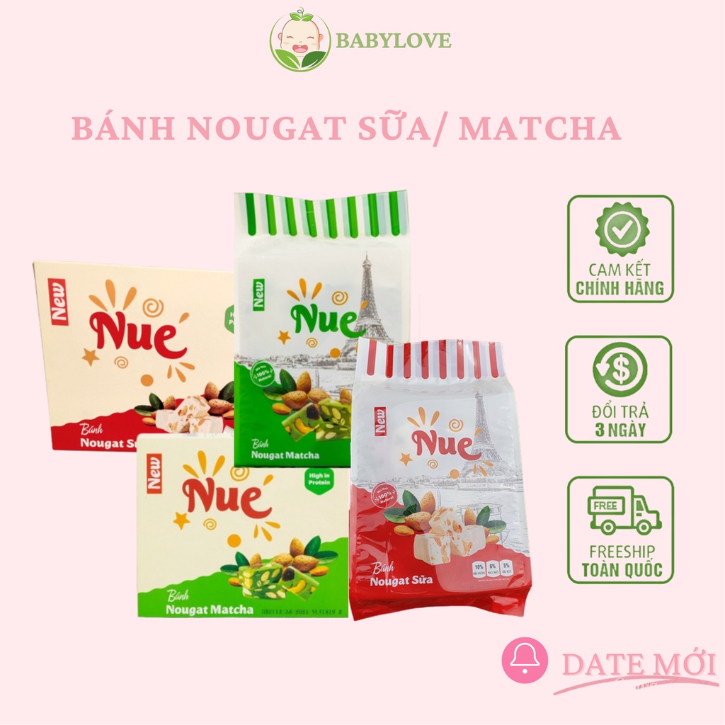 Bánh Nougat sữa/ matcha Nue, bánh dinh dưỡng healthy ăn kiêng, giảm cân, kẹo hạnh phúc 210gr, 250gr [Date mới]