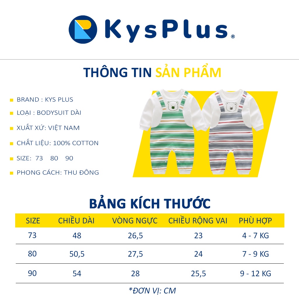 Bộ Body Dài Liền Thân Cho Bé Trai Bé Gái KYS+ Bodysuit Thu Đông Quần Áo Sơ Sinh Cho Bé Từ 4 -12kg BD02