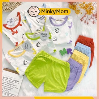 [LNN08] Bộ Cộc Thun Lạnh MINKY MOM CÓ SIZE ĐẠI In Thân Áo Trắng Phối Viền, Quần Trơn, Thoáng Mát Hàng Chuẩn Đẹp Cho Bé