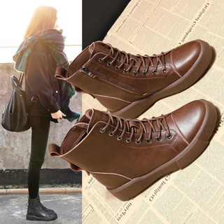 Giày bốt Martin da cổ thấp đế mềm thời trang thu đông cho nữ 2022