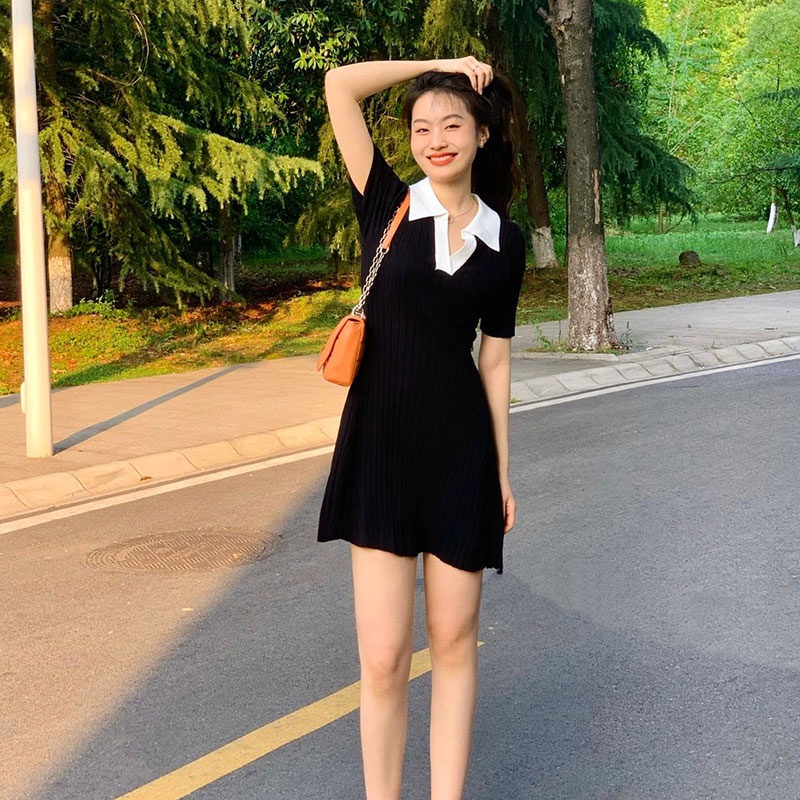 Đầm Midi Cổ polo Dáng Ôm Thời Trang Hàn Quốc Xinh Xắn Cho Nữ
