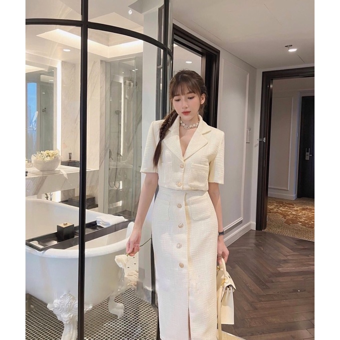 Sét Vest Dạ Chân Váy Dài