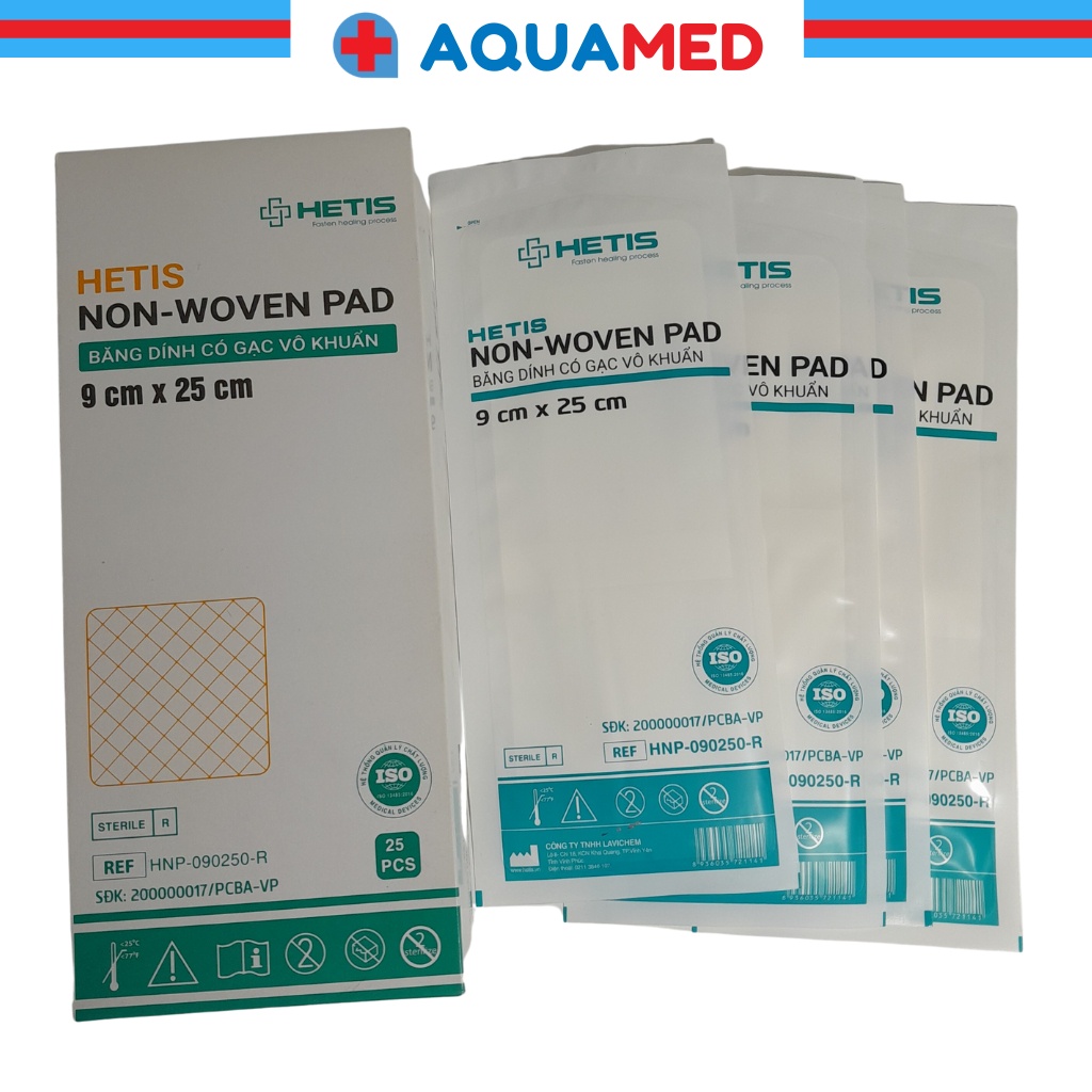 Băng dính có gạc vô khuẩn Ít bám dính vào vết thương giảm đau HETIS Non-Woven Pad size 9x25cm HNP-090250-R
