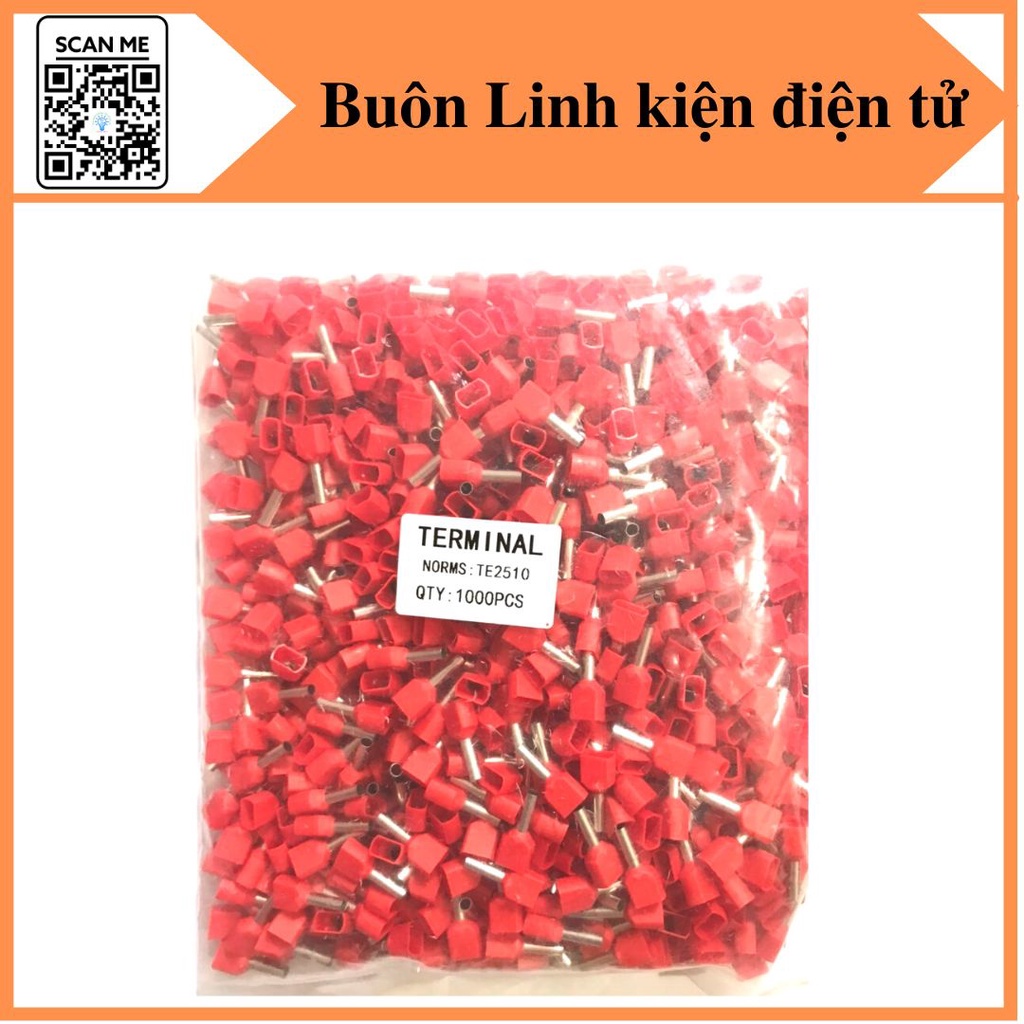 Đầu cos pin đôi TE2510 bấm nối dây điện 2.5mm bọc nhựa