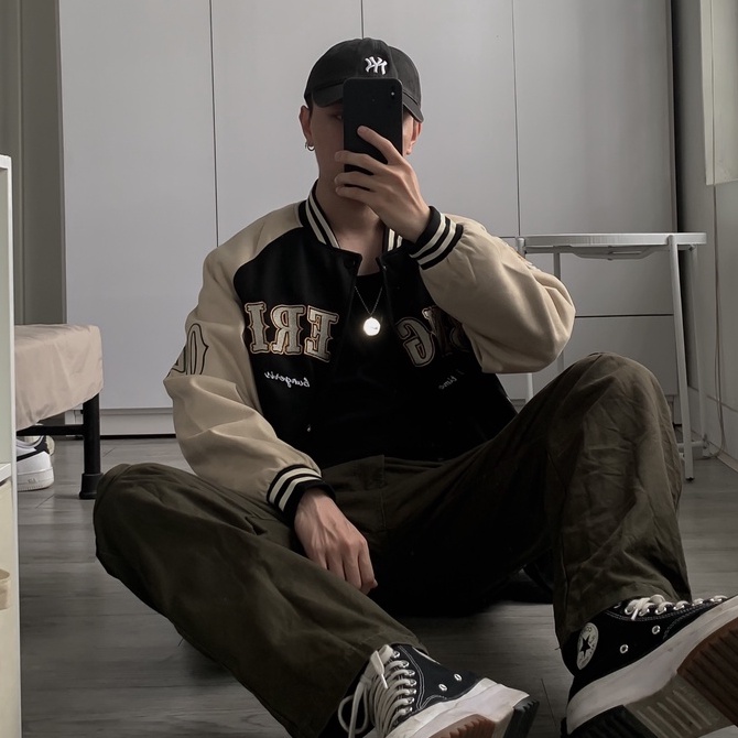 Áo Bomber, Áo khoác, Áo khoác nam, Áo nỉ, Eris Varsity Jacket da lộn phối tay da unisex ROLL.OR/ERIS Đ